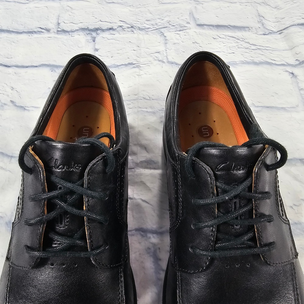 Clarks Unstructured Un.Linden Oxford 10.5 Black Leather Apron Toe Dress Shoes - Picture 4 of 12